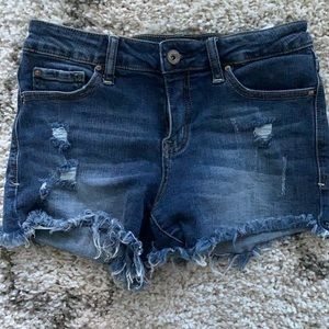 Dark Wash Distressed Denim Shorts
